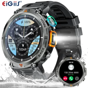EIGIIS KE3 Smartwatch – Bluetooth Calling Military Sports Watch with Flashlight