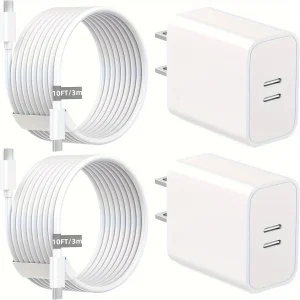 2-Pack 40W Dual USB-C Wall Charger with 10FT Cables – Fast Charging Adapter
