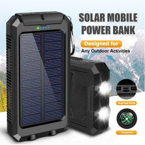 10000mAh Solar Power Bank – Waterproof Outdoor Charger with LED Flashlight